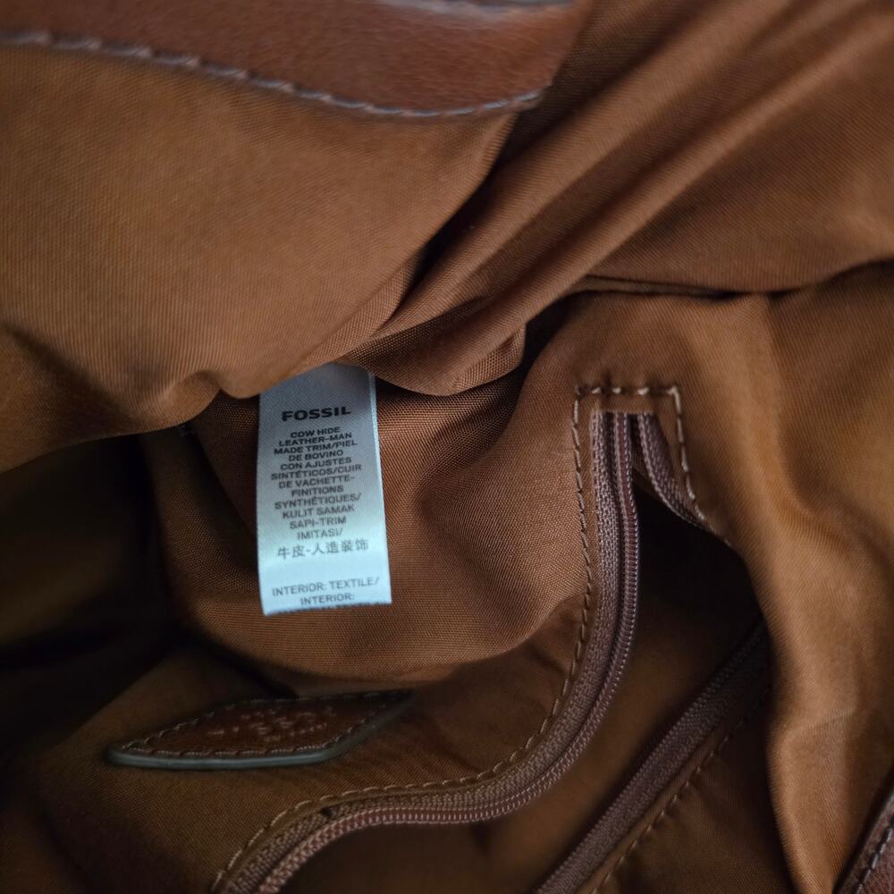 FOSSIL Sydney Satchel Brown Cognac Leather Top Handle Handbag - Picture 7 of 12